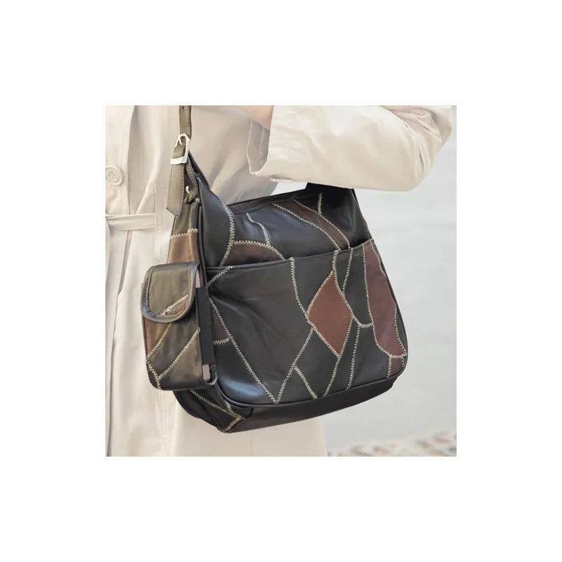 Sac patchwork de cuir ébène