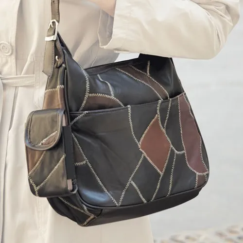 Sac patchwork de cuir ébène
