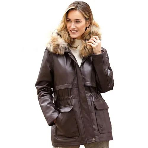 Manteau cuir d’agneau à capuche