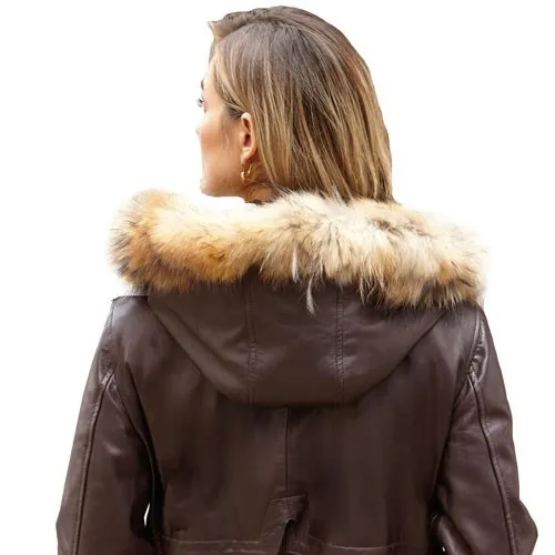 Manteau cuir d’agneau à capuche
