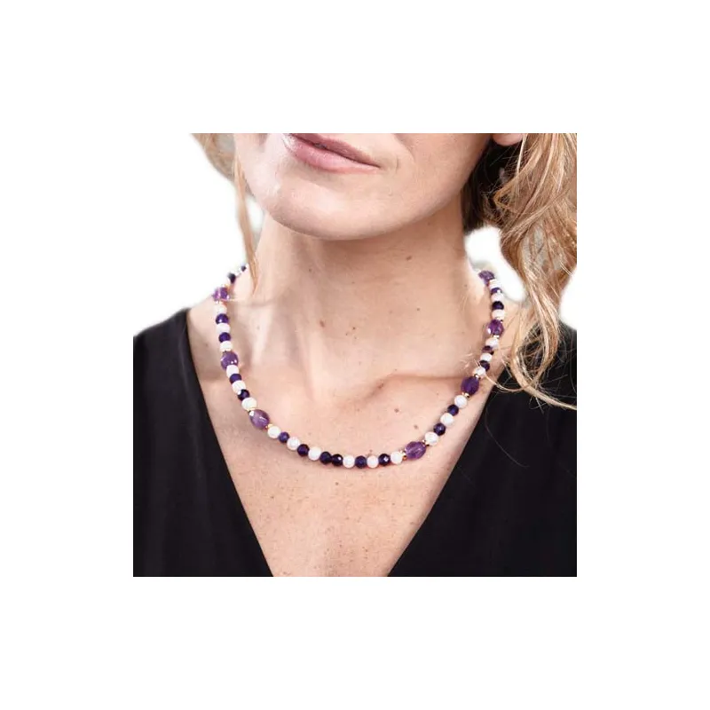 Collier perles & améthystes