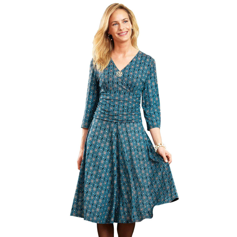 Robe drapée éclat de turquoise
