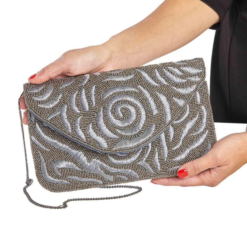 Pochette de soirée perlée argenté
