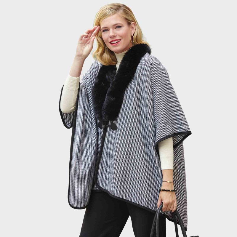 Cape-poncho pied-de-poule