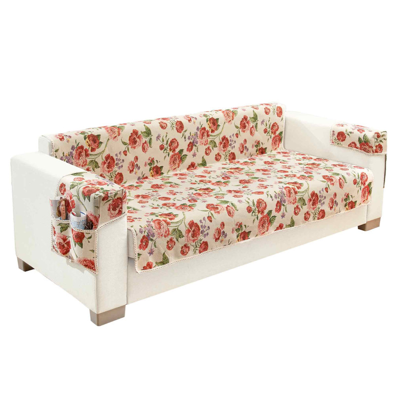 Protège-canapé fleuri  3 places (180  x 154 cm)