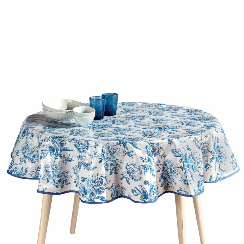 Toile cirée Fleurs bleues ronde