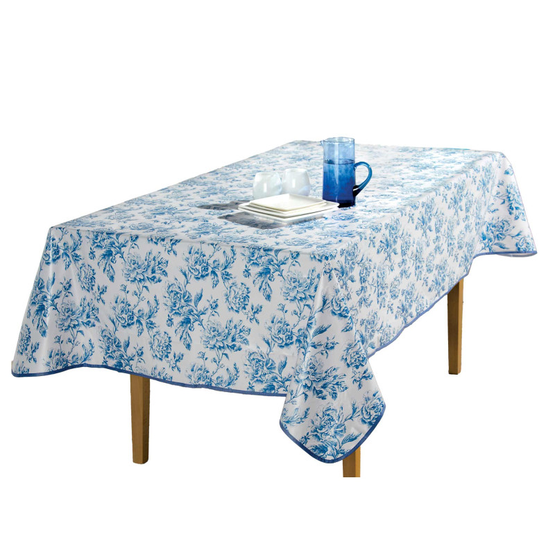Toile cirée Fleurs bleues rectangulaire