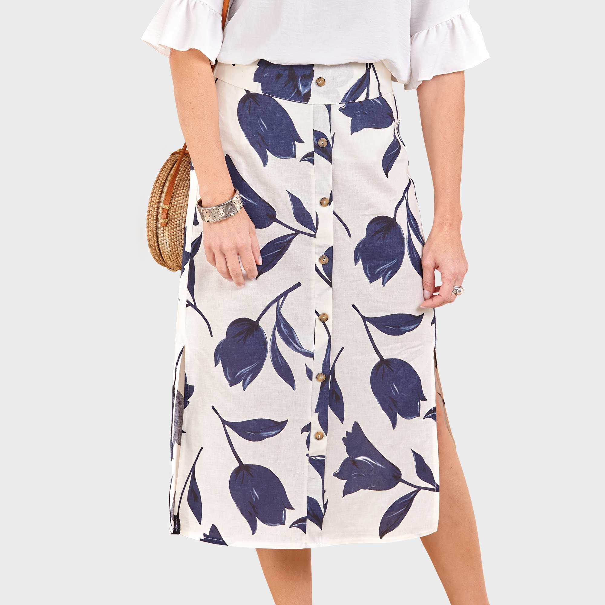 Jupe bleu marine BODEN en édition limitée, 10 fleurs en soie