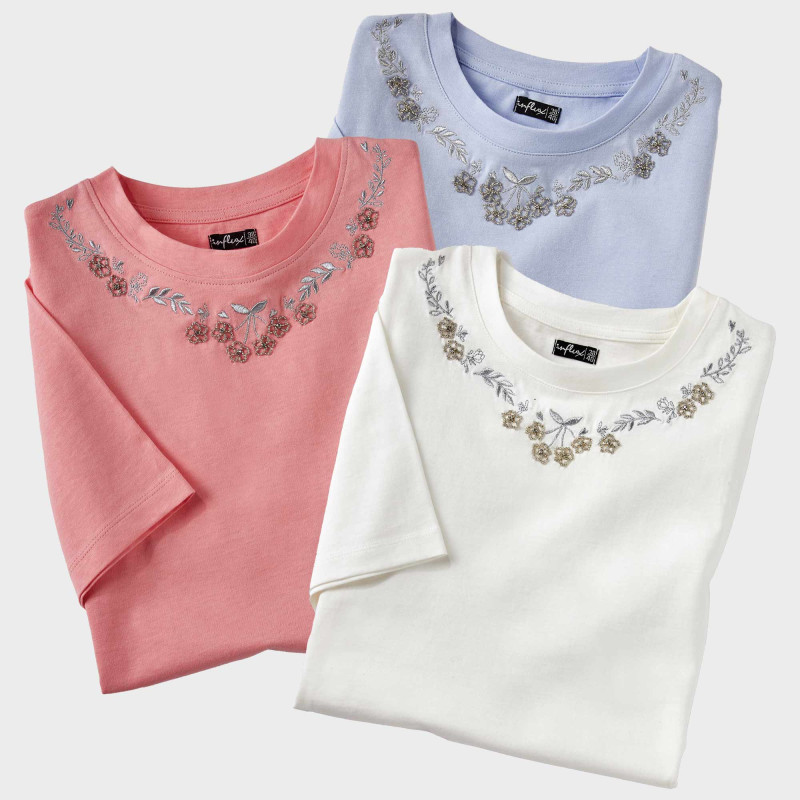 Tee-shirt broderies et strass - les 3