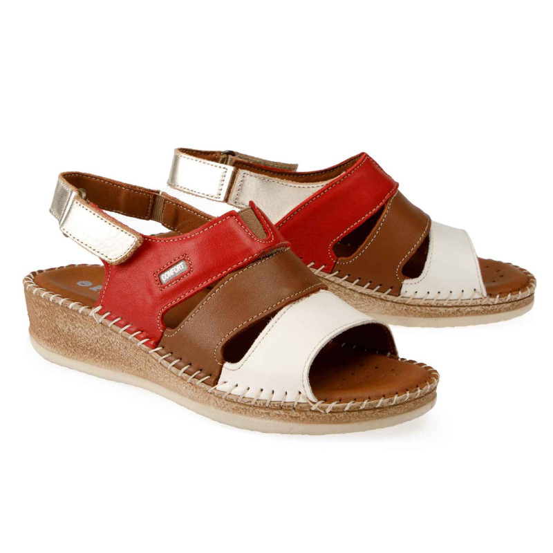 Sandales cuir tricolore