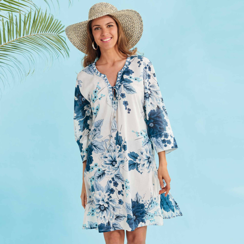 Tunique plage Fleur bleue