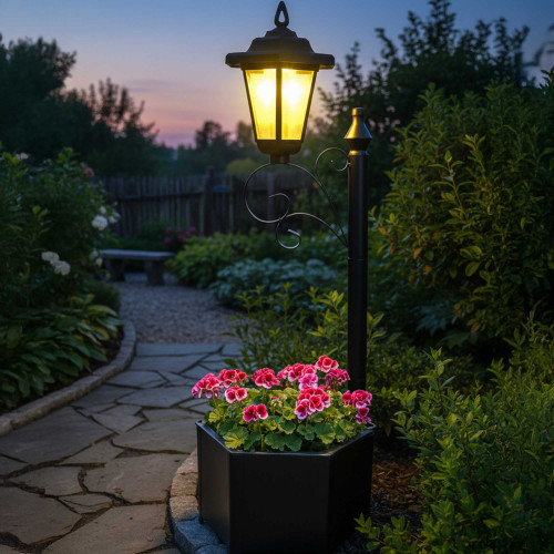 Réverbère-jardinière solaire