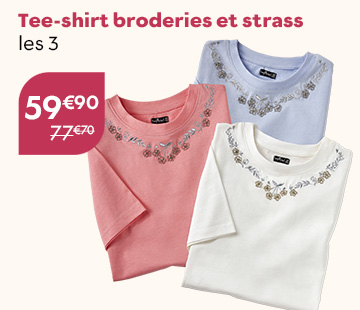 
													Tee-shirt broderies et strass - les 3
											